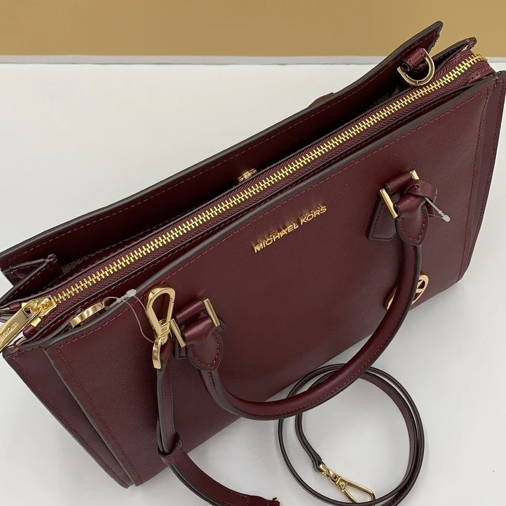 MICHAEL KORS HOPE LARGE SATCHEL MERLOT - Picture 8 of 16
